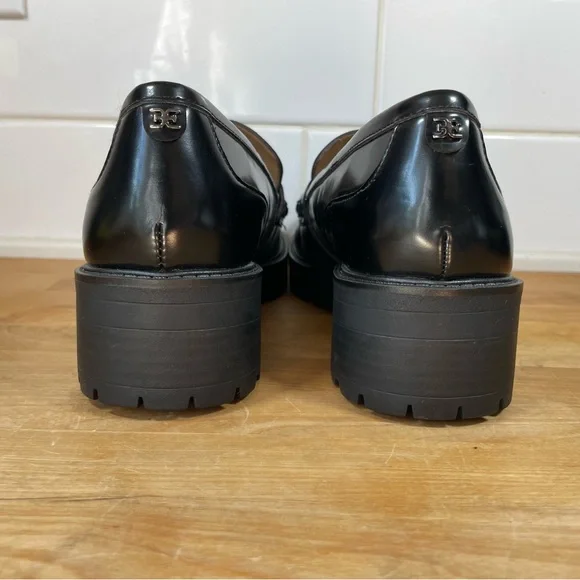 Sam Edelman Black Patent Leather Loafers with Gold Chain - Picture 6 of 16